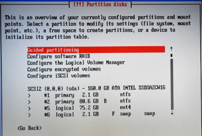 SCSI2(sda)には #1, #2, #5, #6 の4つのパーティションが見える