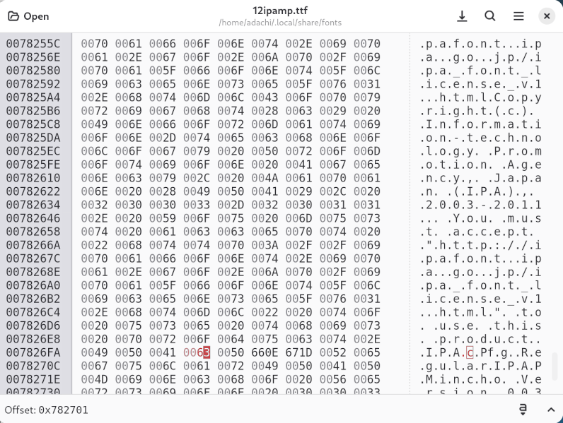 2バイトずつの16進ダンプ